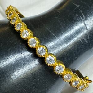 Prime Art & Jewel 925 Sterling Silver Vermeil CZ Bracelet, Gold Bangle Bracelet